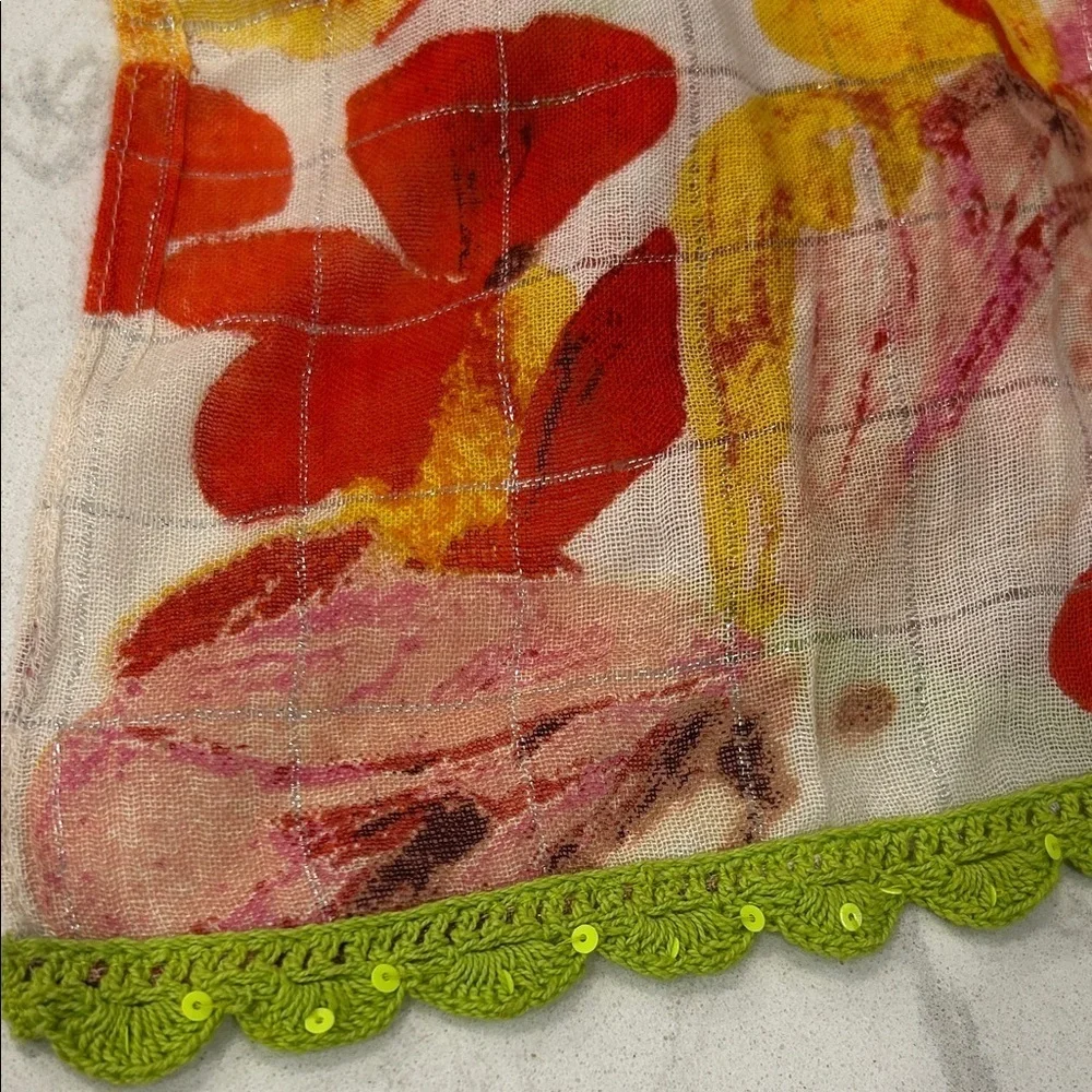 Ann Taylor Loft‎ Colorful Floral Rayon Women's Scarf Crochet Hem Scalloped NWT